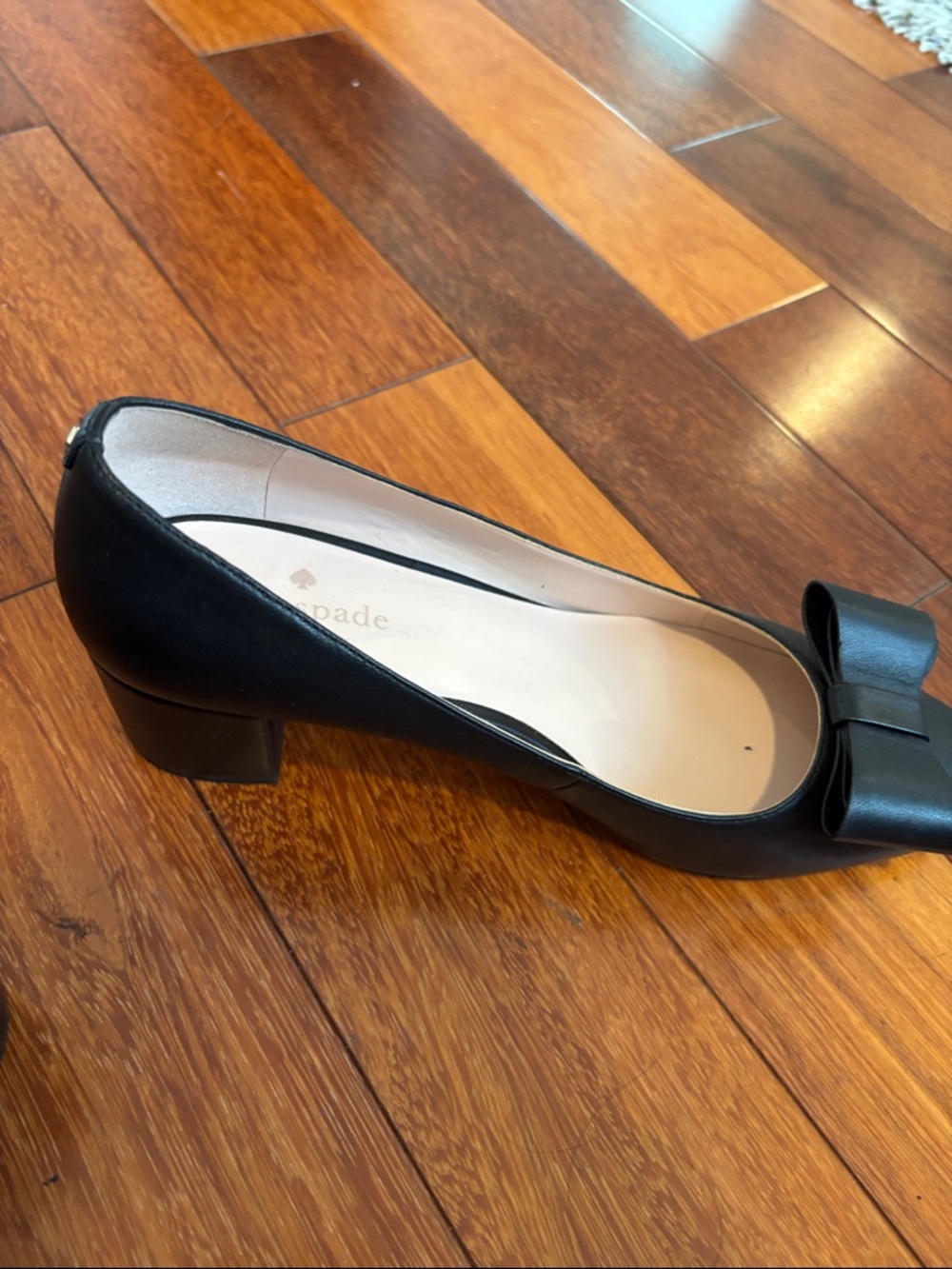 kate spade Black Leather Block Heel Pumps with Bow Accent - Picture 5 of 8
